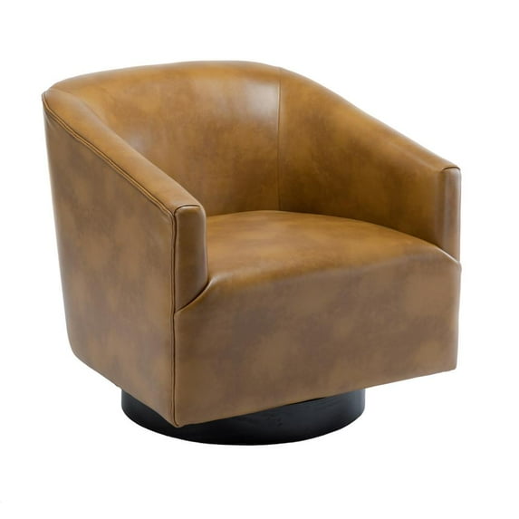 Comfort Pointe Gaven Camel Brown Wood Base Faux Leather Swivel Chair