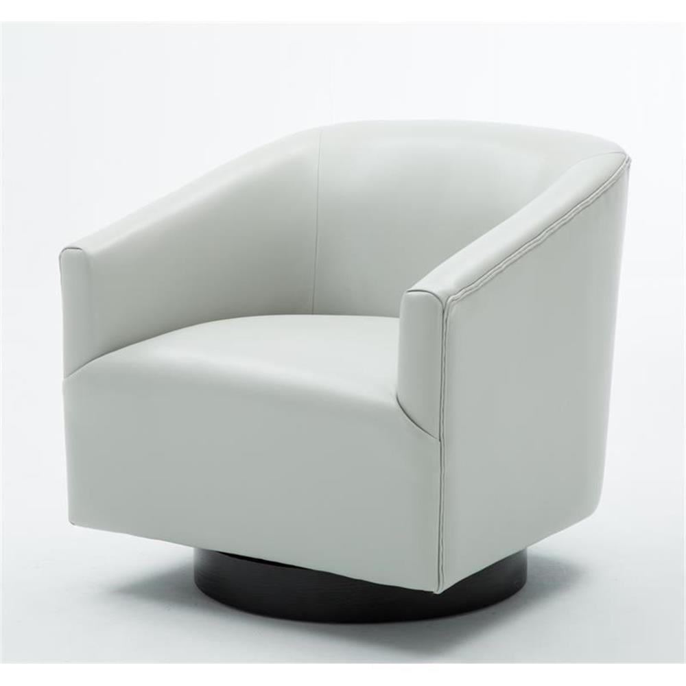 Dove Gray Faux Leather Swivel Barrel Chair with Wood Base