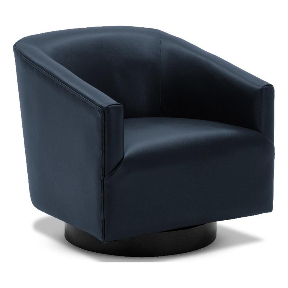 Midnight Blue Faux Leather Swivel Barrel Accent Chair