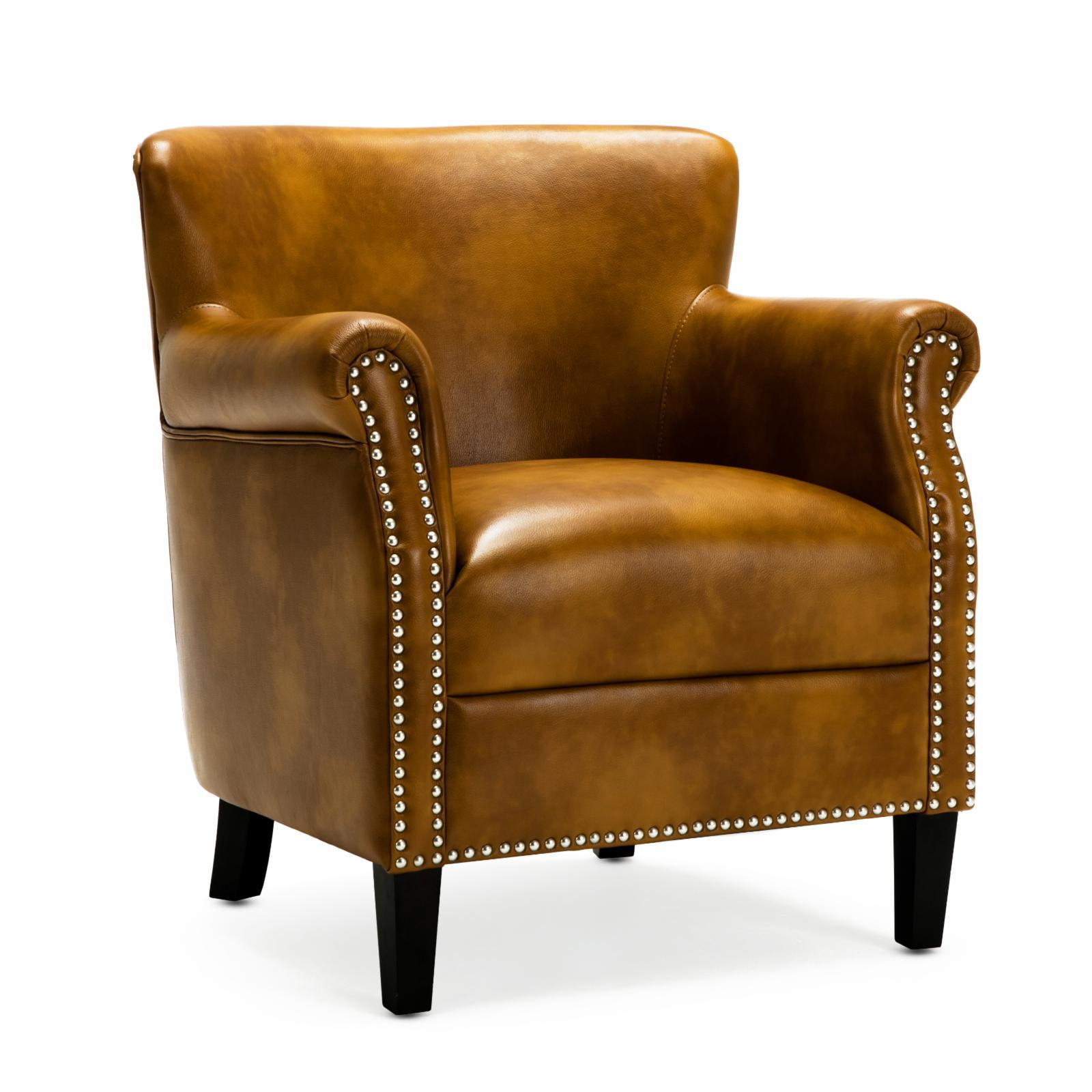 Traditional Holly Red Leather Gel Club Chair with Wood Accents