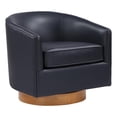 thumbnail image 1 of Comfort Pointe Irving Midnight Blue Faux Leather Wood Base Barrel Swivel Chair, 1 of 12