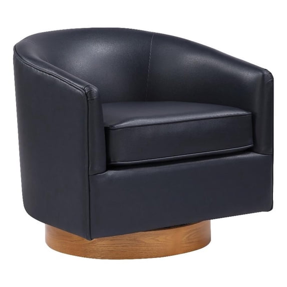 Comfort Pointe Irving Midnight Blue Faux Leather Wood Base Barrel Swivel Chair