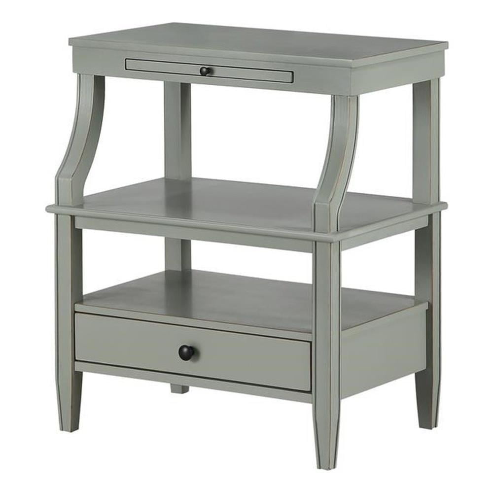 Newton Antique Gray Wood Nightstand with Storage Drawer and Pull-Out Tray