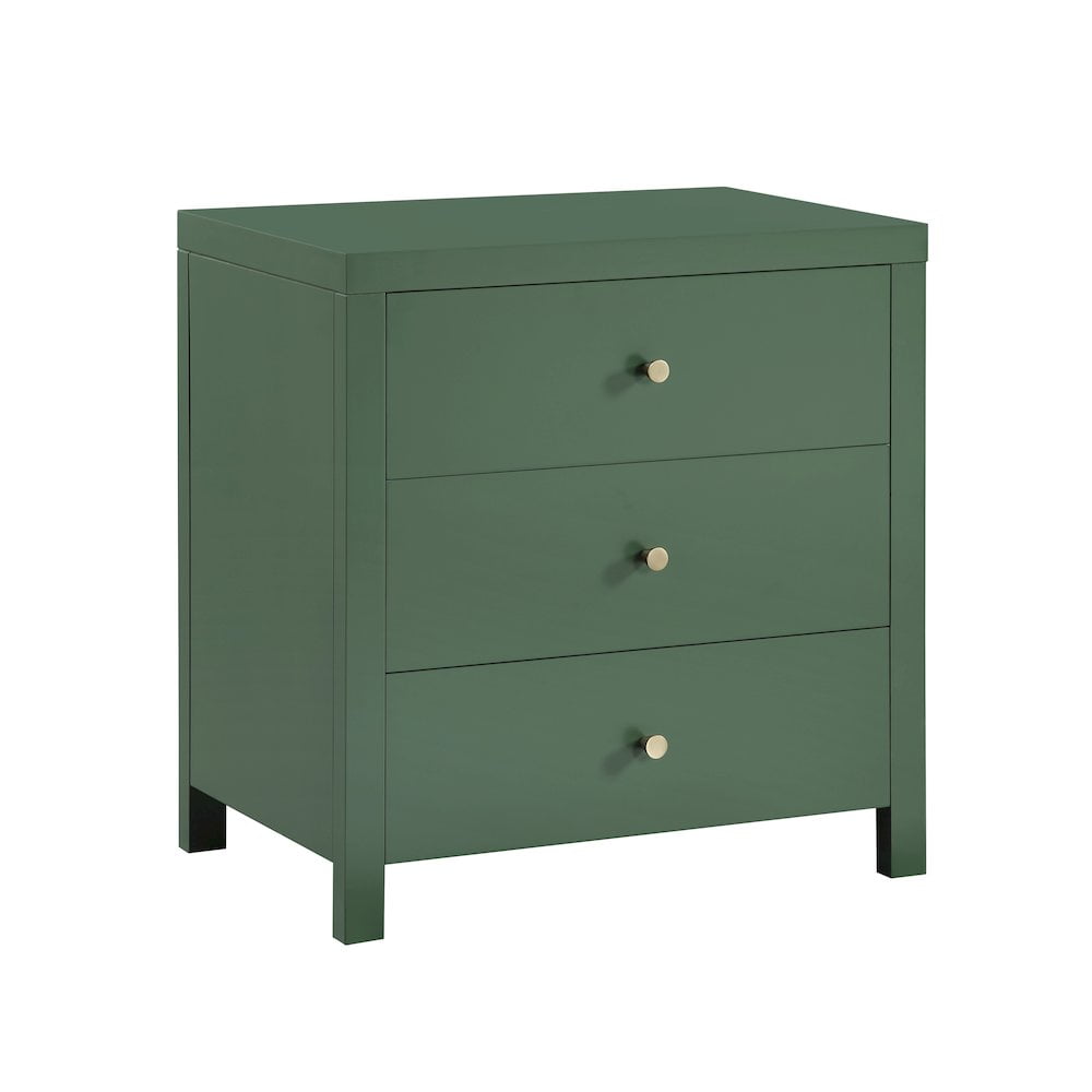 Nolan Vintage Green 3-Drawer Wood Nightstand with Gold Knobs
