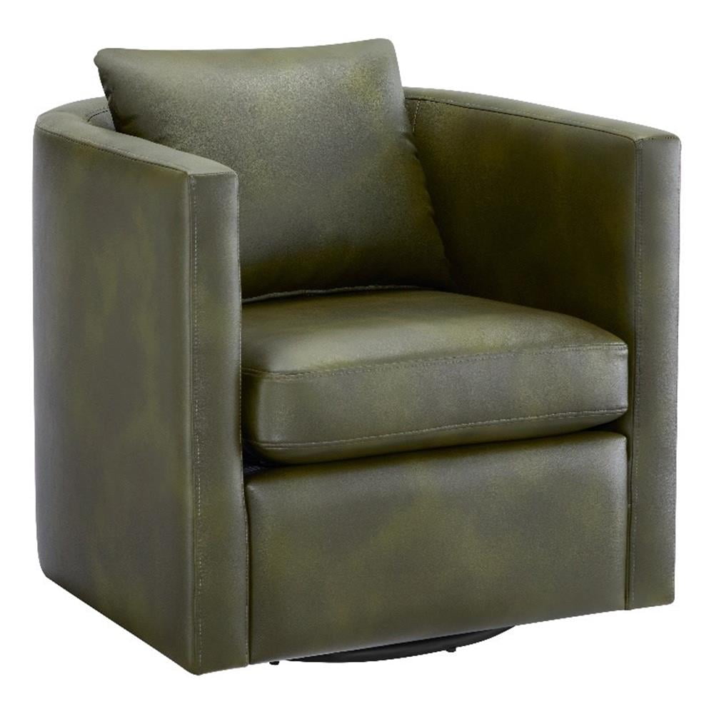 Fern Green Faux Leather Swivel Barrel Chair
