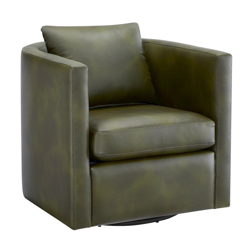 Fern Green Faux Leather Swivel Barrel Chair