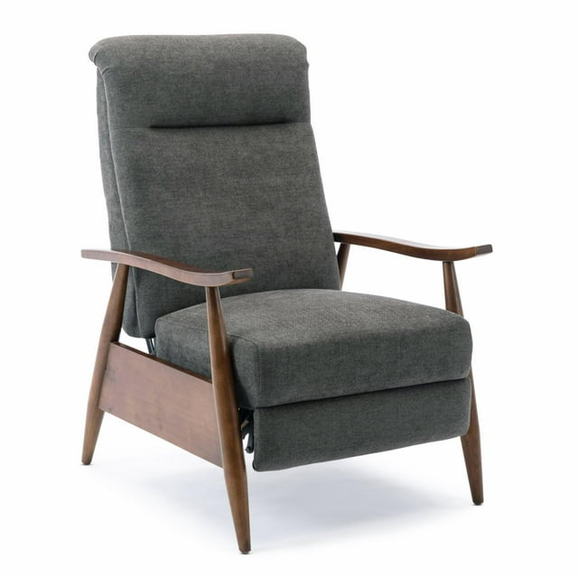 Comfort Pointe Soren Charcoal Polyester Fabric Recliner, Wood Arm, Push