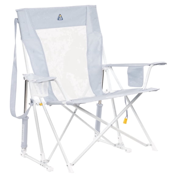 GCI Outdoor Comfort Pro Rocker XL Oversized Rocking Camping Chair with Cup Holder, Heathered Light Blue