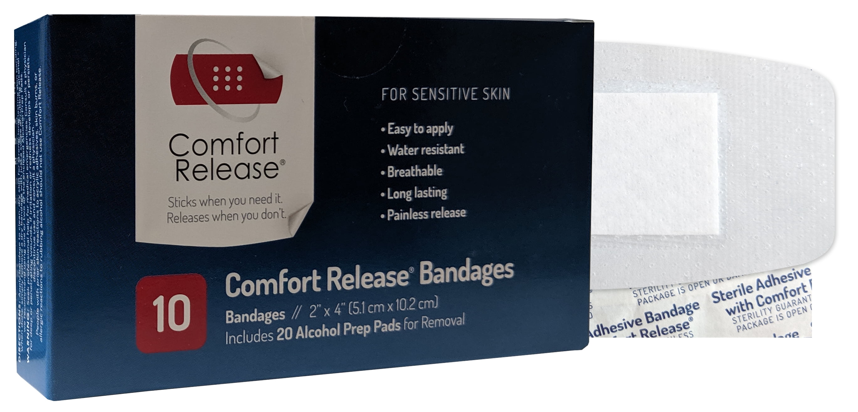 Comfort Release® Sensitive Skin Bandages, 2"x 4" (Two Boxes of 10 each
