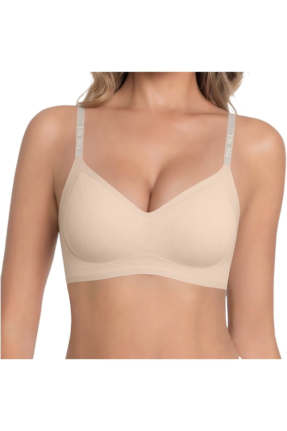 Comfort Seamless Bra for Women Wireless Full Coverage Bra Side Support Wide Strap Invisible Under T-Shirts Dress,Beige,38