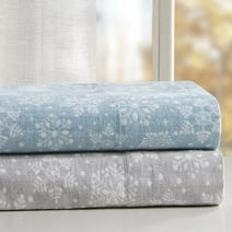 Comfort Spaces 100% Cotton Flannel 4-Piece Full Sheet Set with Deep Pocket, Snowflakes Blue