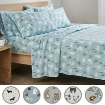 Comfort Spaces 100% Cotton Flannel 4-Piece Novalty Blue Polar Bears Deep Pocket Bed Sheet Set, Full