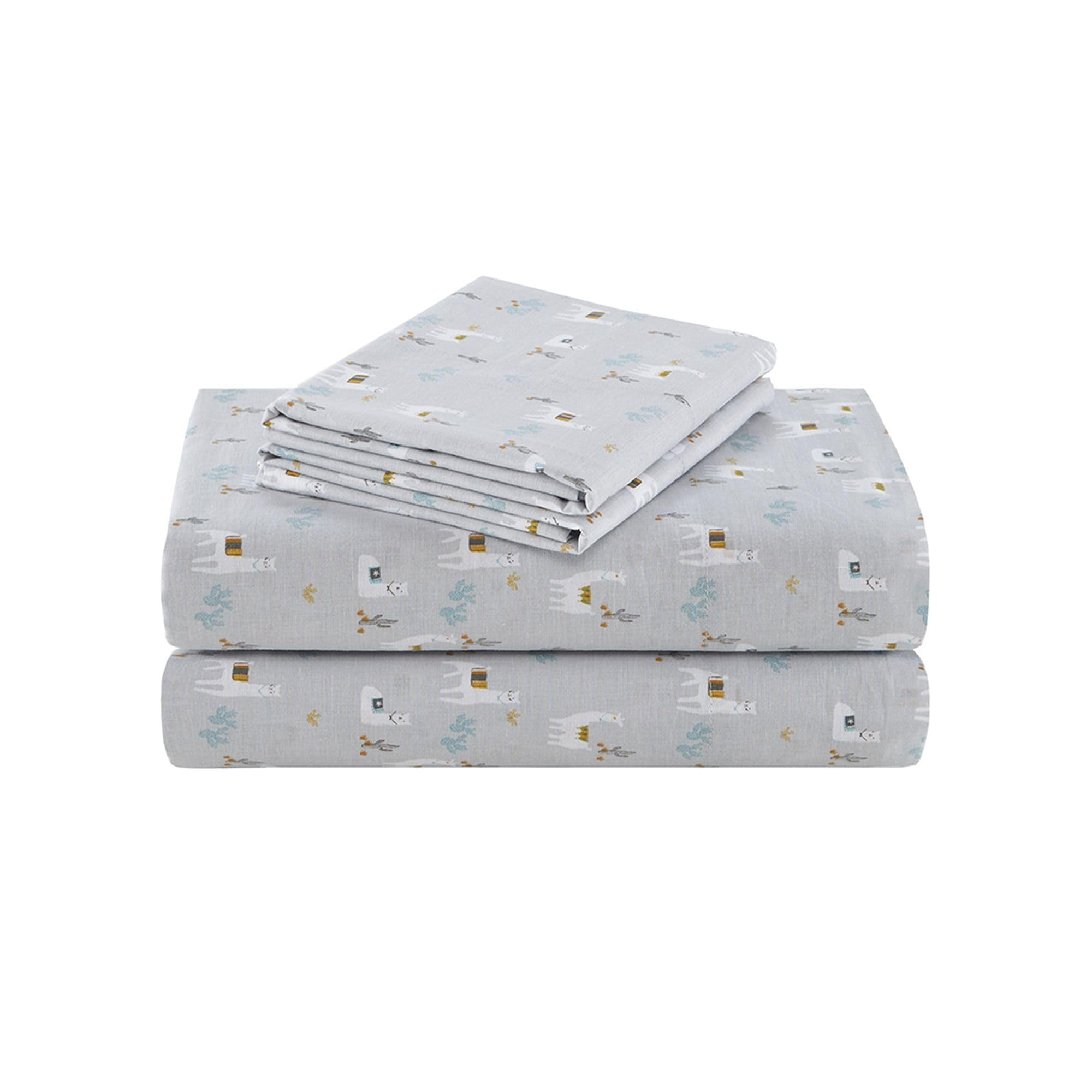 Gray Cotton Percale Llama Print Full Sheet Set