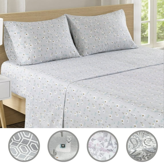 Comfort Spaces 100% Cotton King Sheet Set 4-Pieces Gray Lama Lightweight Breathable All Season Cozy Sheet Set