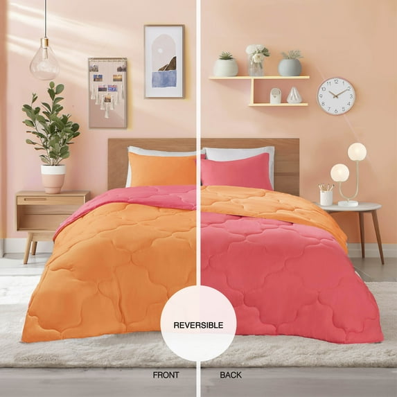 Comfort Spaces 2-Piece Twin/Twin XL Reversible Comforter Sets Microfiber Down Alternative Bedding Set Pink/Orange