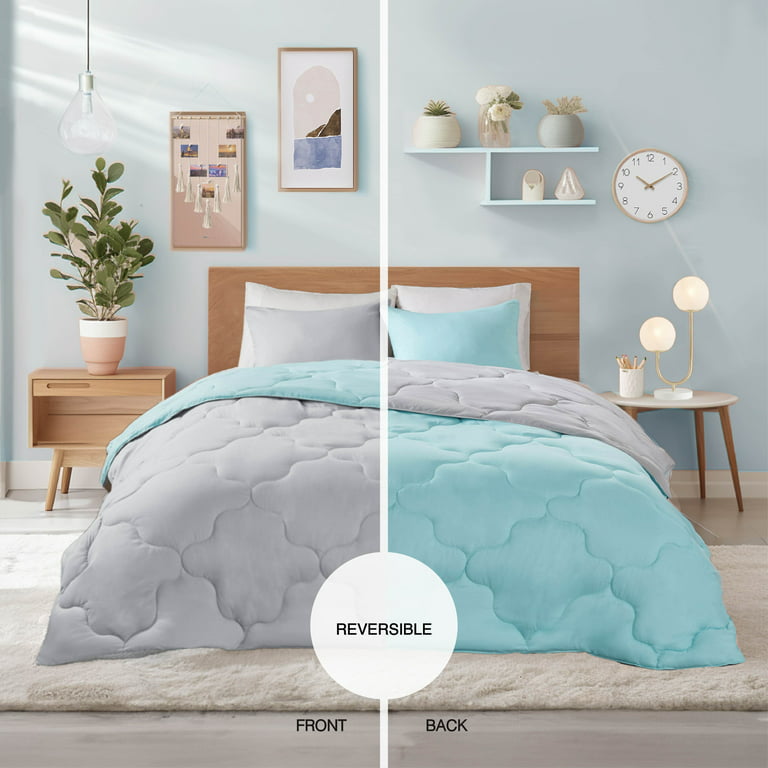 Comfort Spaces 3-Piece Full/Queen Reversible Comforter Sets Microfiber Down  Alternative Bedding Set Aqua/Gray