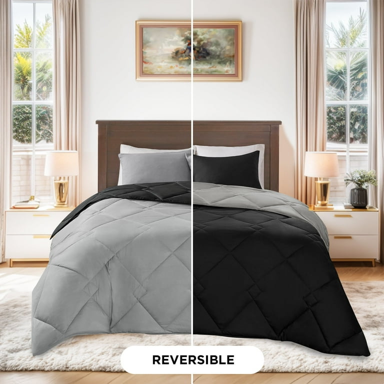 Comfort Spaces Vixie Reversible Down Alternative Comforter Set Black Grey Full Queen