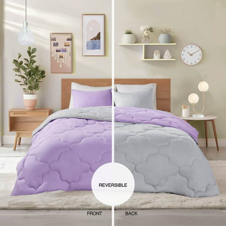 Comfort Spaces 3-Piece Full/Queen Reversible Comforter Sets Microfiber Down  Alternative Bedding Set Lavender/Gray