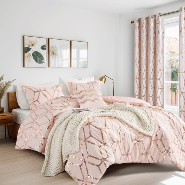 Comfort Spaces Full/Queen 4-Piece Geometric Metallic Print Design ...