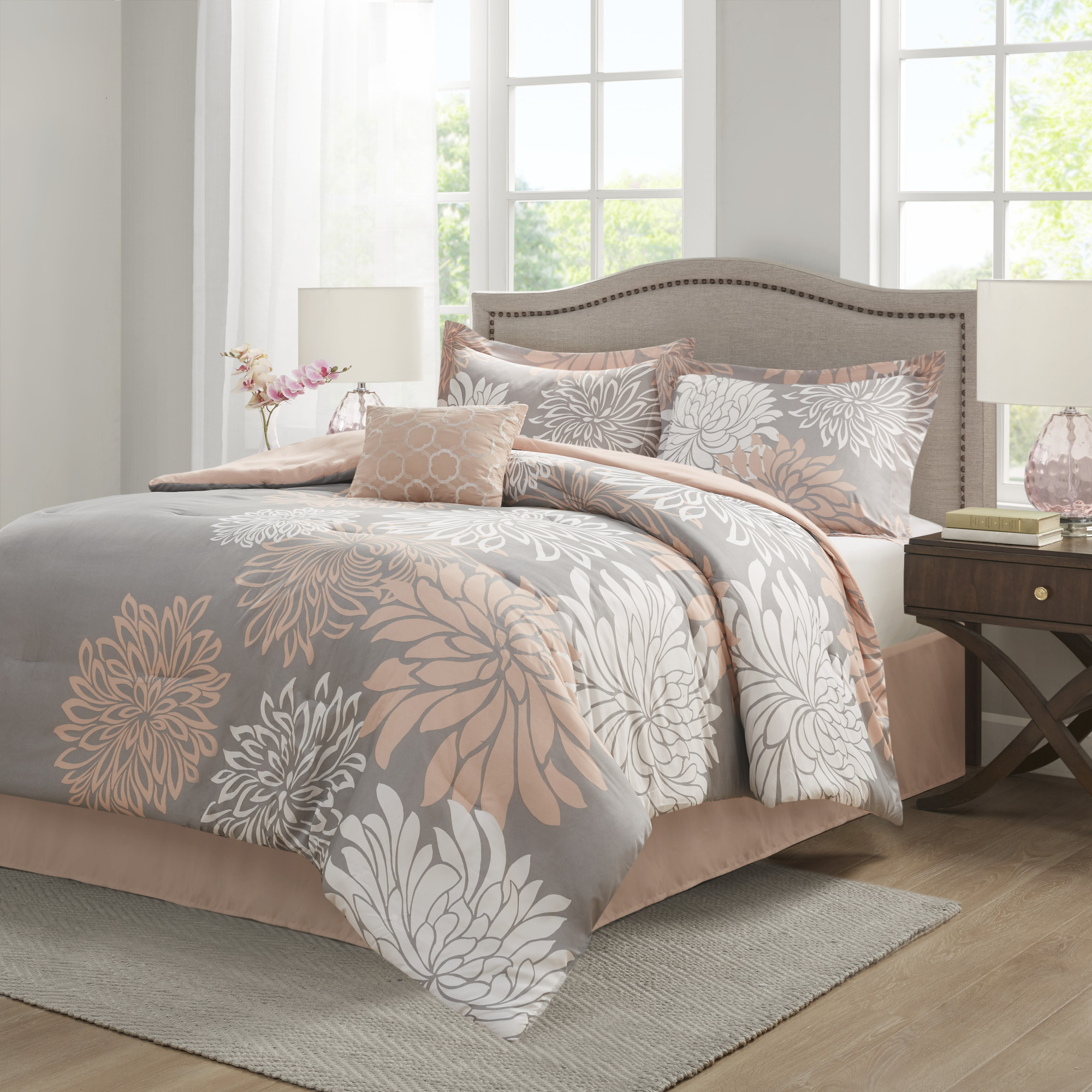 Comfort Spaces 5Piece Queen Comforter Set Microfiber Floral Printed
