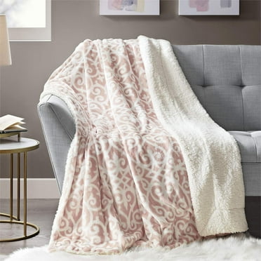 Comfort Spaces 50"x60" Sherpa Plush Throw Reversible Bedding Blanket Fleece Cozy Soft Blush Lattice