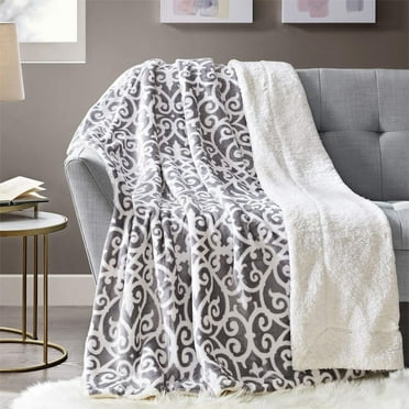 Comfort Spaces 50"x60" Sherpa Plush Throw Reversible Bedding Blanket Fleece Cozy Soft Gray Lattice