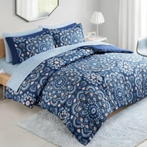Comfort Spaces 6-Piece Navy Blue Bed in A Bag Twin Size Comforter Set with Side Pockets Bed sets for Queen Bedding