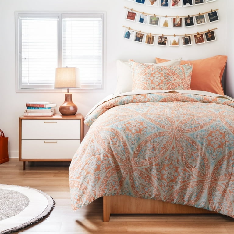 Comfort Spaces Twin XL Bed in a Bag 6 Pieces Bedding Comforter Sets with Down Alternative Comforter Sheet Set and Side Pockets Coral Bed Set Twin