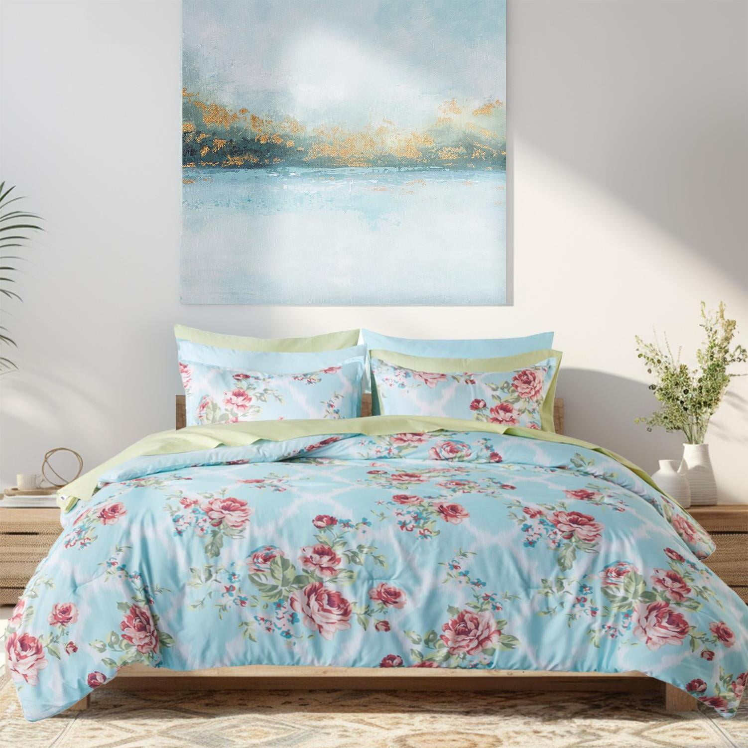 Large Bedding Storage Bags for Comforters Blue Flower Design