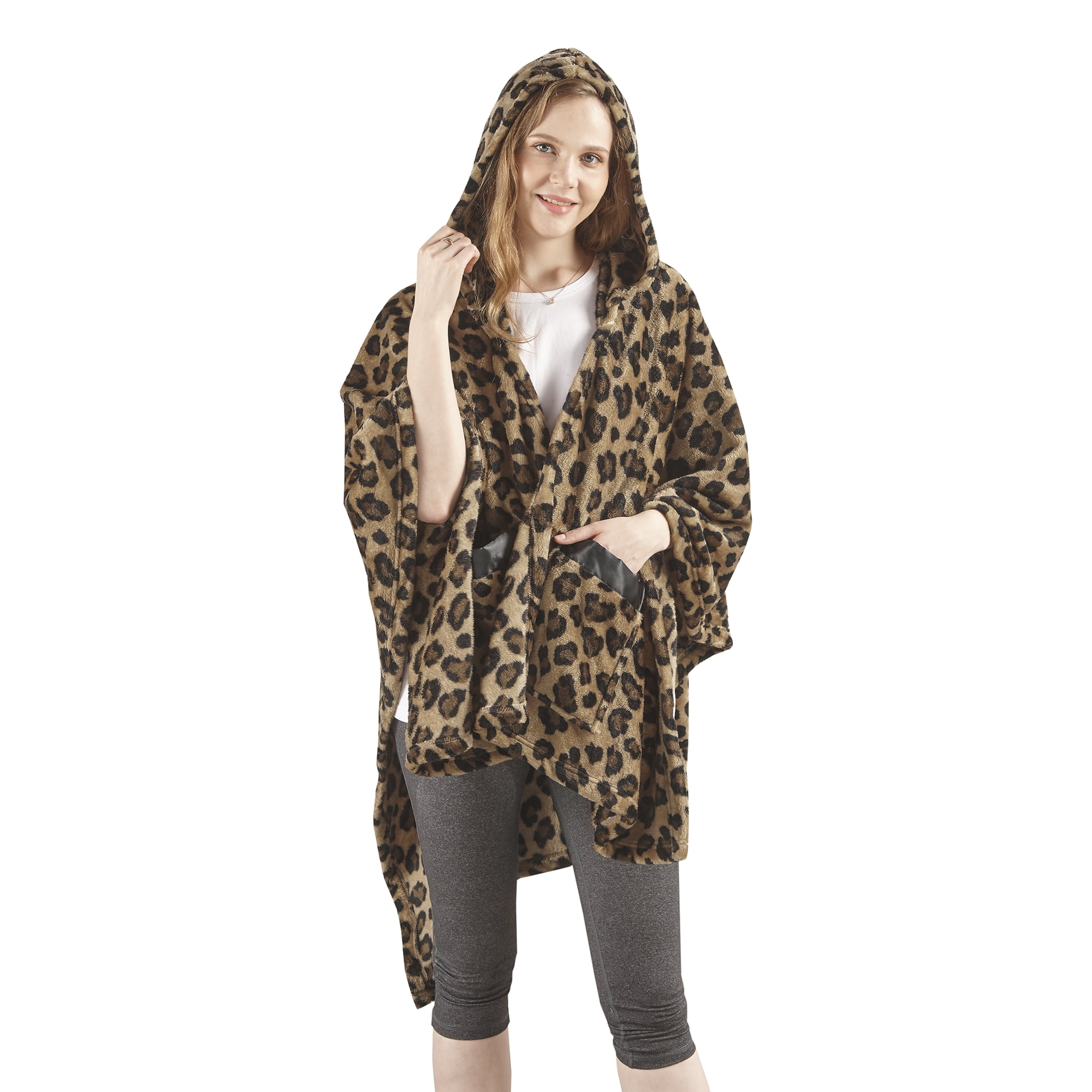 Comfort Spaces Brown, Black Leopard Polyester Plush Throw, 60" x 50"