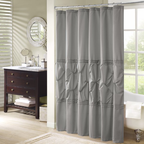 Comfort Spaces Bathroom Microfiber Shower Curtain 72"x72" Tufted Ruffle