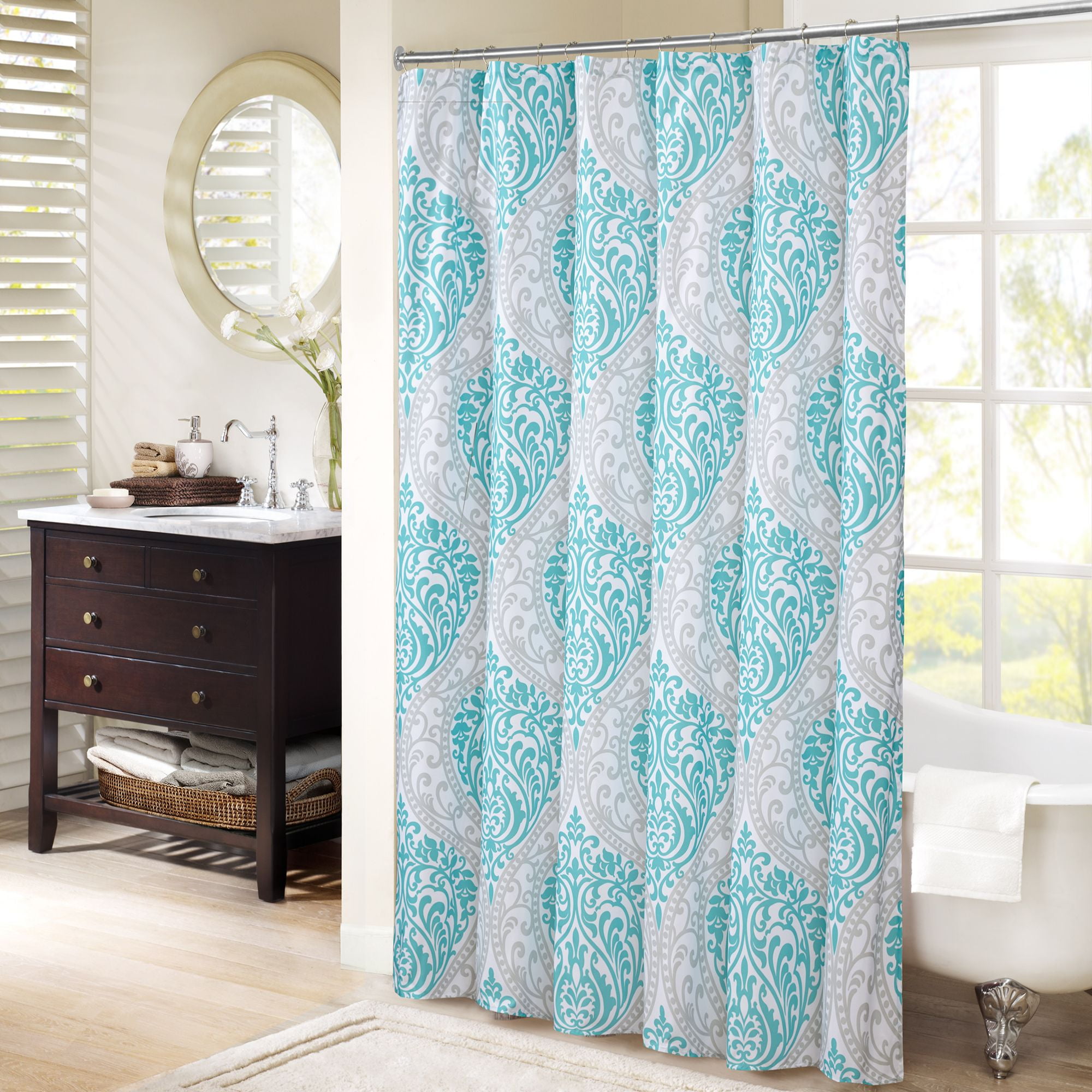 Teal And Gray Shower Curtain