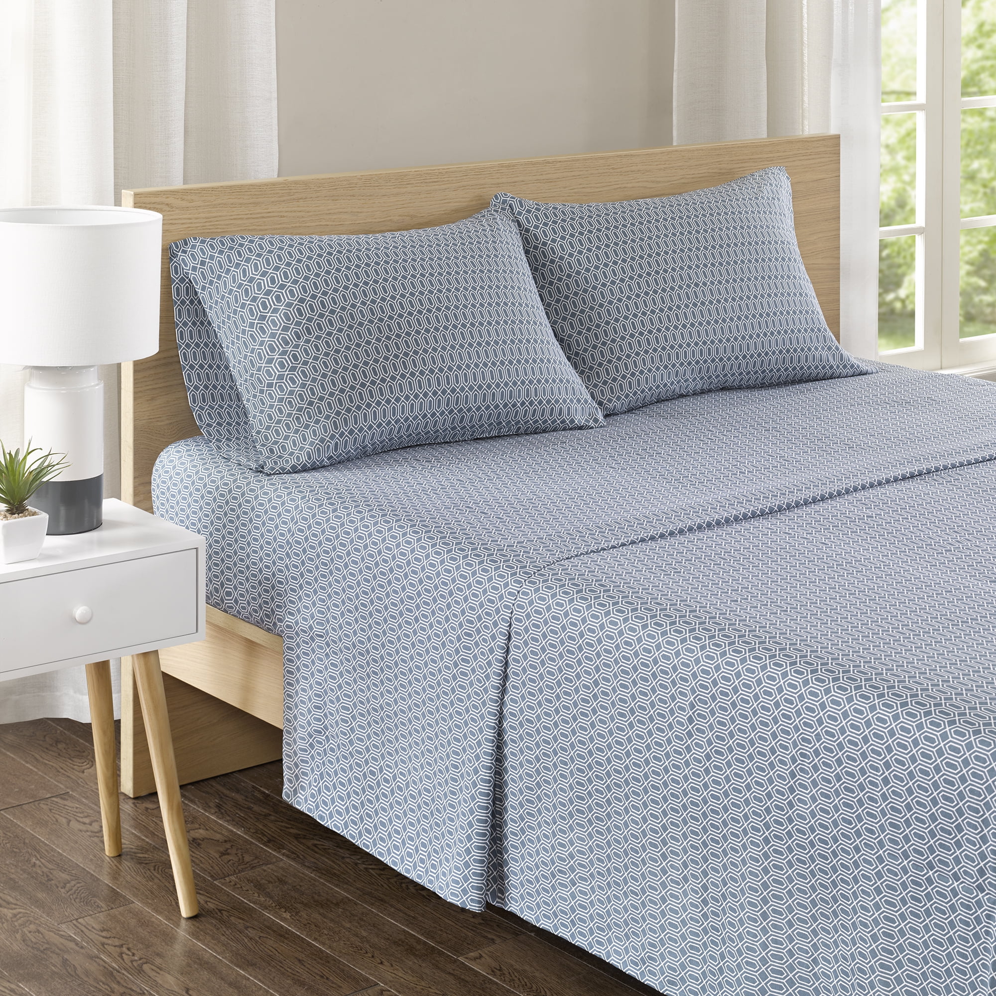 King Blue Cotton Percale Deep Pocket Sheet Set