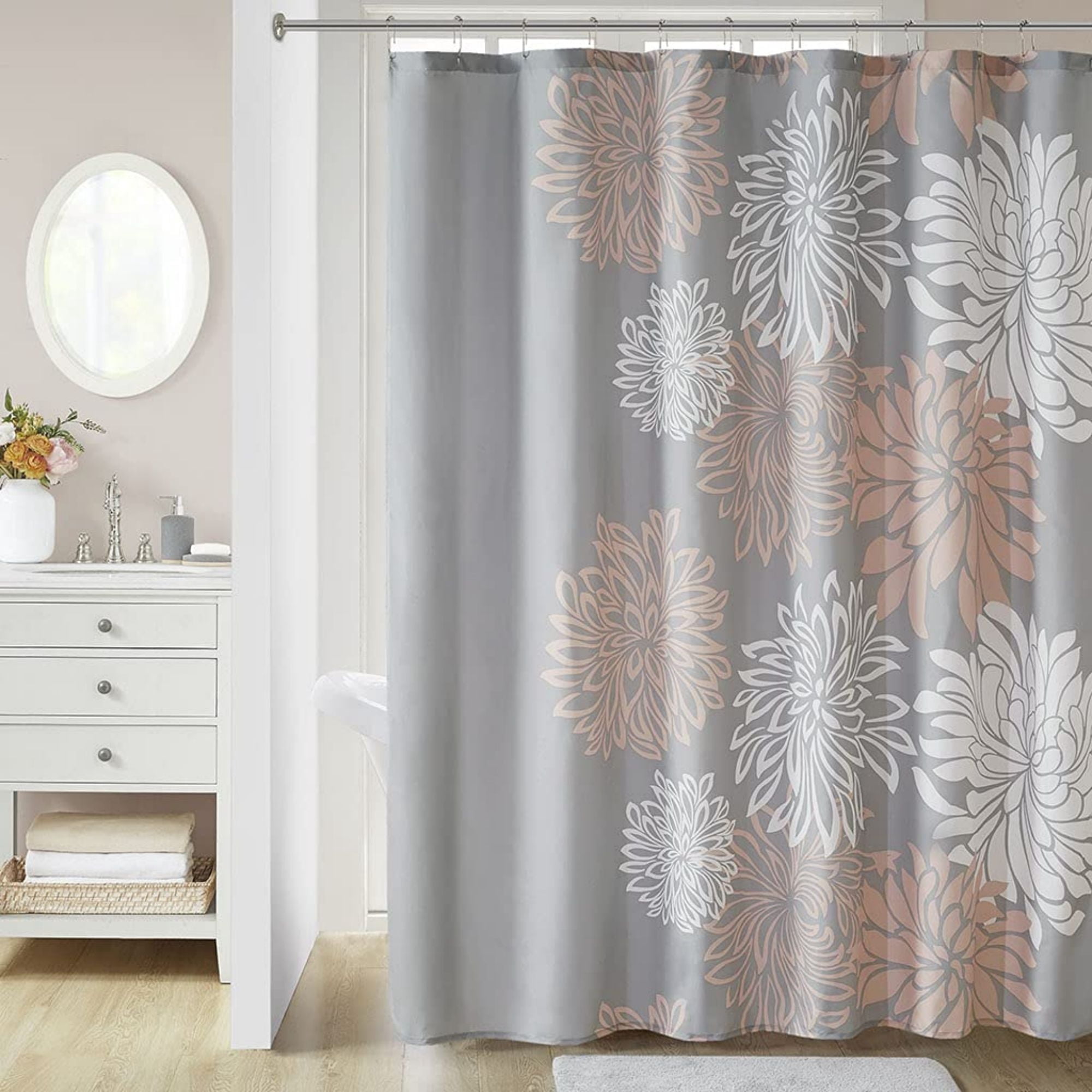 Comfort Spaces Blush Shower Curtain, Floral Printed Bathroom Shower ...