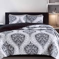 thumbnail image 1 of Comfort Spaces Coco 3 Piece Black and White Damask Coverlet Set, Queen | Lightweight Summer, 1 of 5