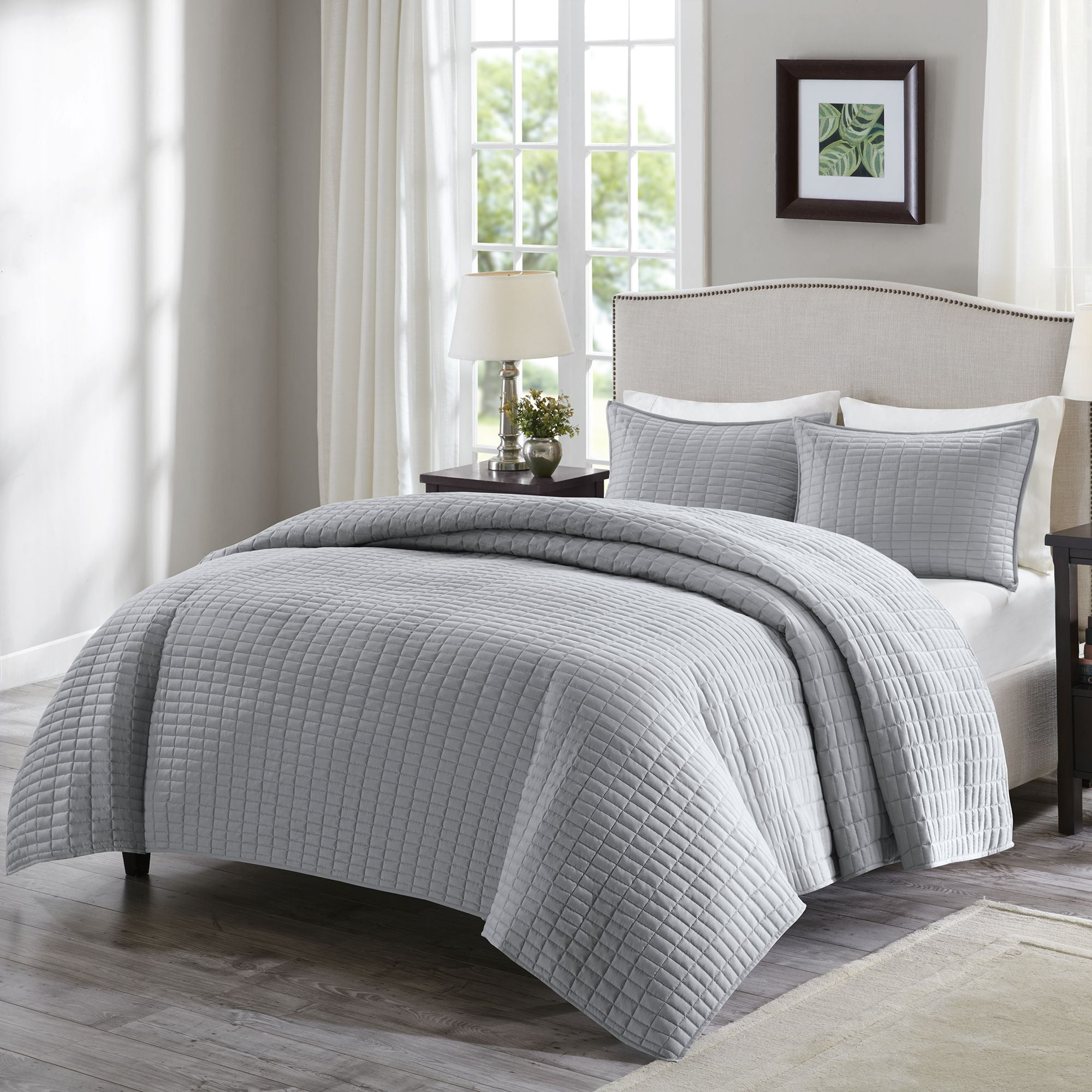 Gray Twin Reversible Microfiber Quilt Set