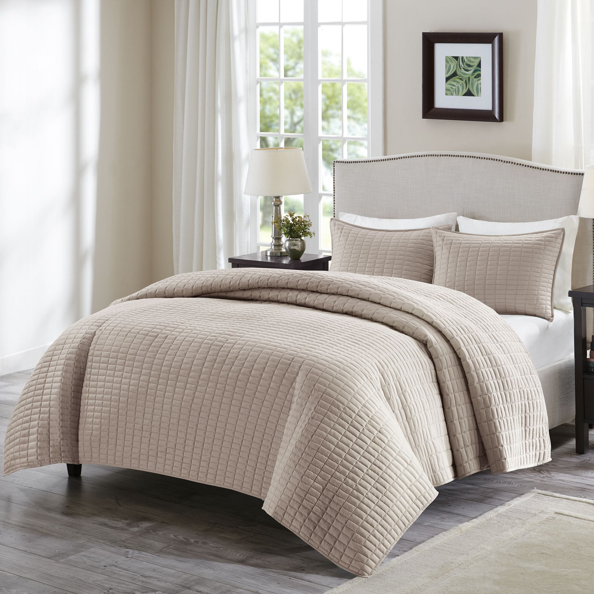 Taupe Twin Reversible Microfiber Quilt Set with Sham