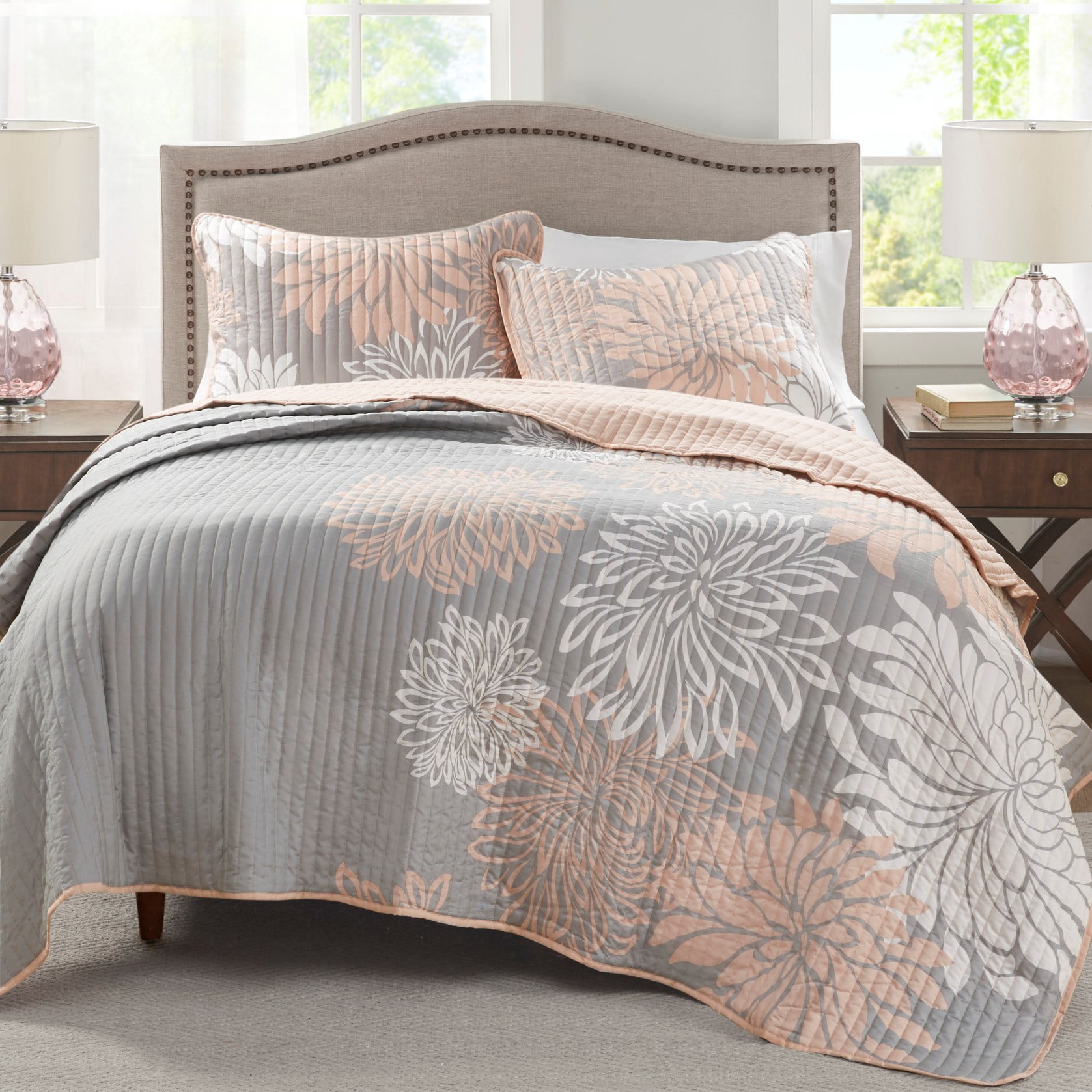 Comfort Spaces King/CalKing Quilt Set 3Piece Reversible Blush/Gray
