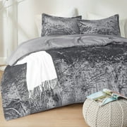 Comfort Spaces King Cozy Velvet Comforter Sets 3-Piece Luxe All Season Down Alternative Bedding Set Gray