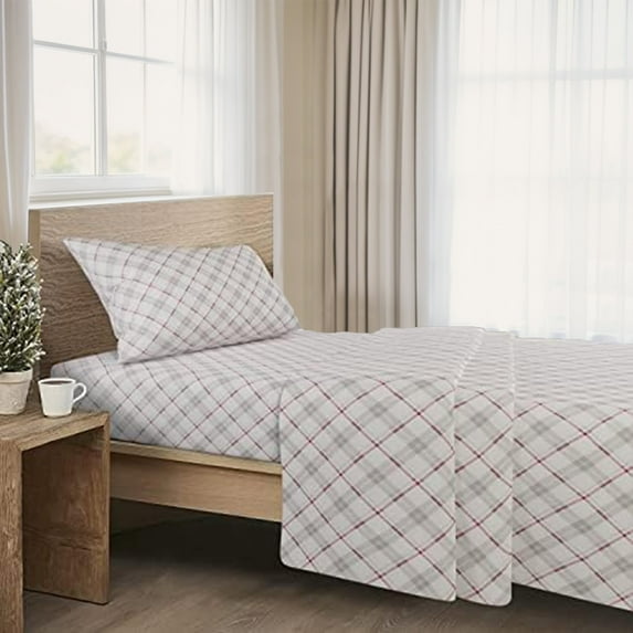 Comfort Spaces King Sheet Set, Flannel Bed Sheets King, 100% Cotton Bed Sheets Set with Deep Pocket, 4-Piece