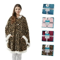 Comfort Spaces Leopard Soft Warm Sherpa Wearable Angel Plush Hooded Angel Wrap, 58"x 72"