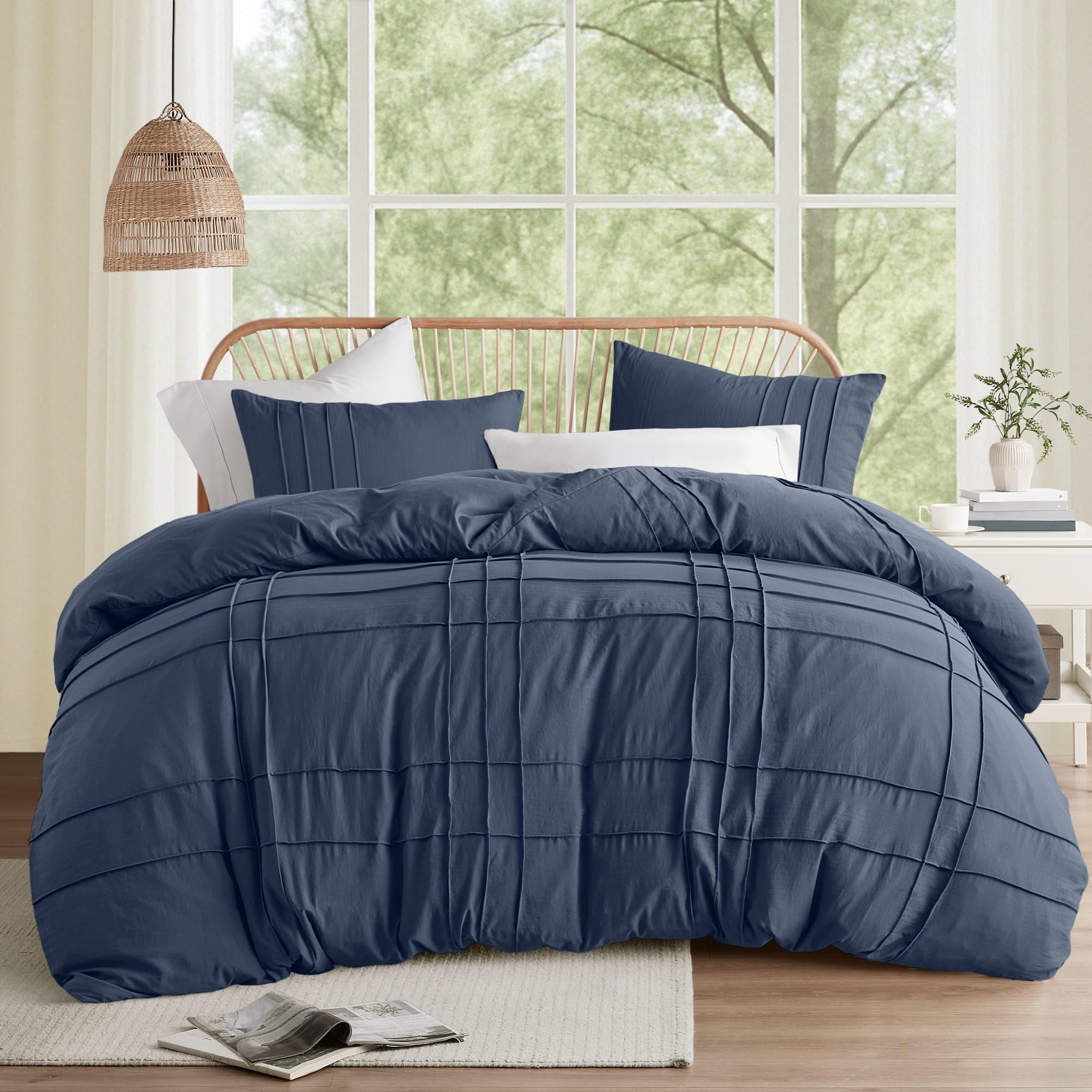 Comfort Spaces Navy Twin Size Duvet Cover Set - 2-pc Pintuck Pleated ...