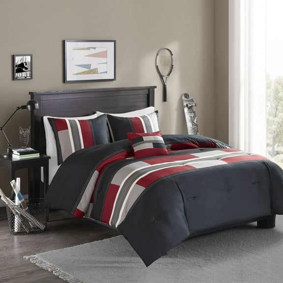 Comfort Spaces Pierre Comforter Set( Comforter mini set with one dec pillow ), Queen, Black