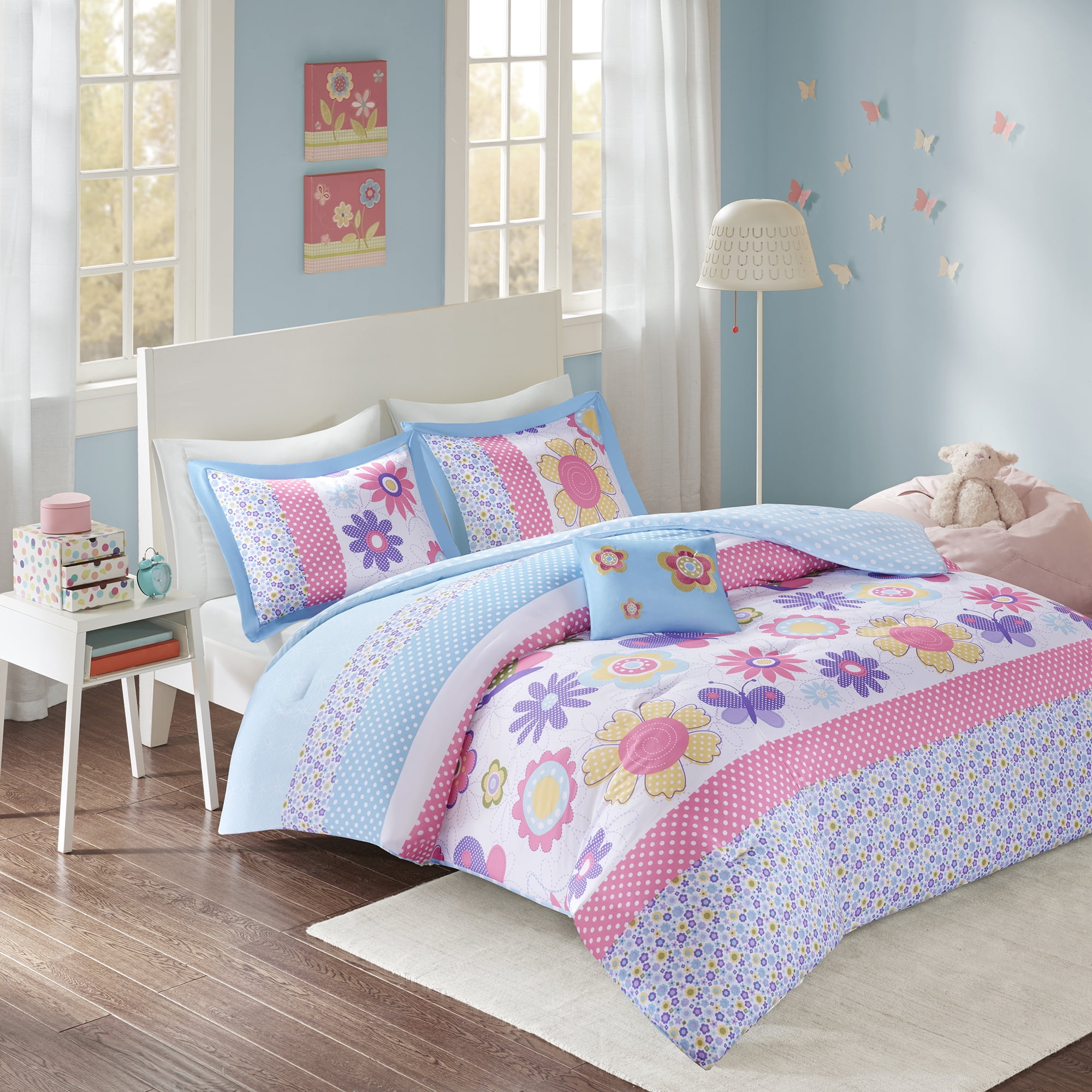Comfort Spaces Microfiber 3-Piece Pink/Blue Comforter Bedding Sets for  Girl, Twin/Twin-XL 