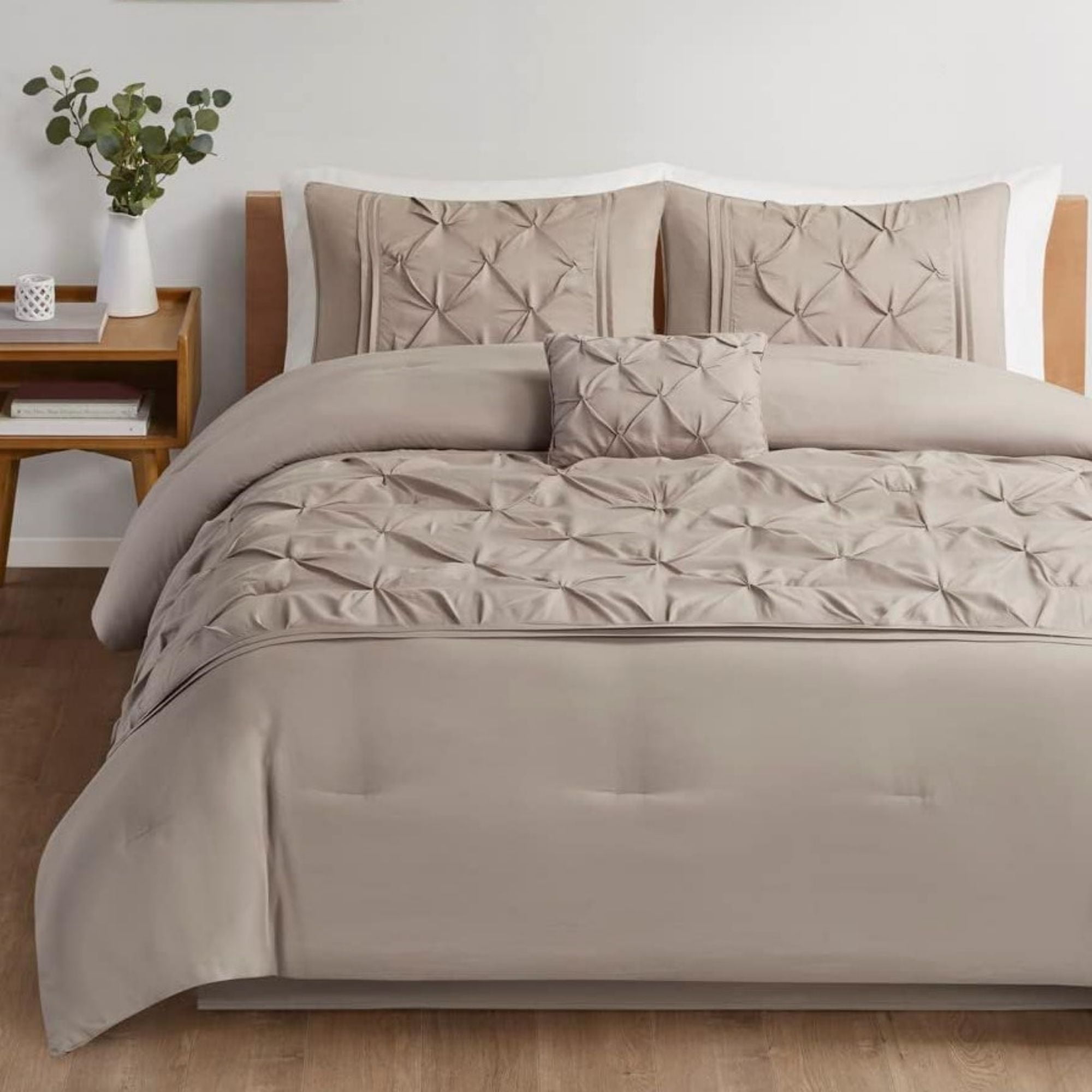 Comfort Spaces Pintuck Faux Silk King Size Comforter Set with Bed Skirt