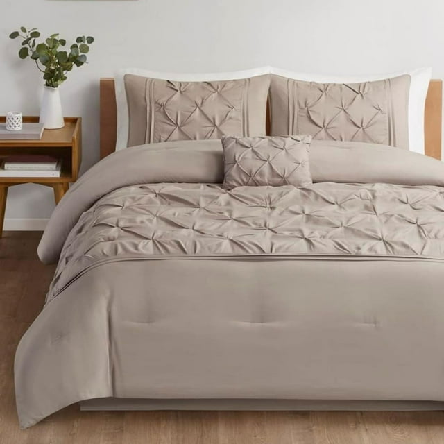 Comfort Spaces Pintuck Faux Silk King Size Comforter Set with Bed Skirt