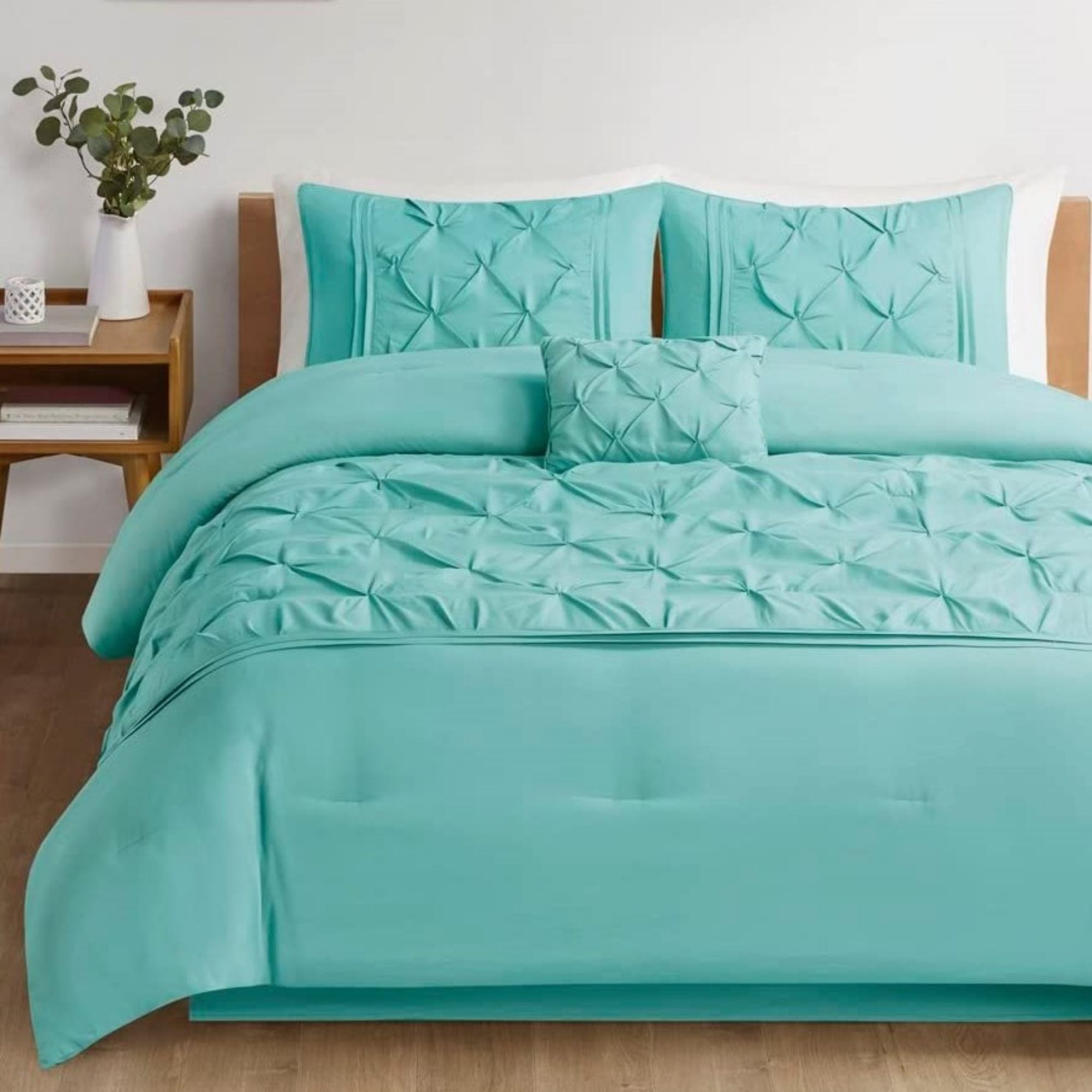 Comfort Spaces Pintuck Faux Silk Queen Comforter Set with Bed Skirt and