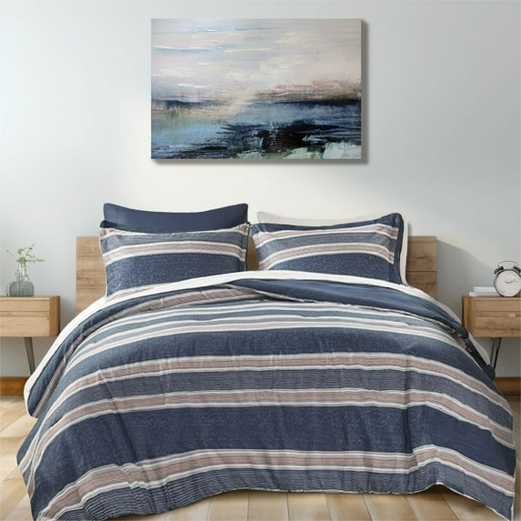 Comfort Spaces Queen Comforter Set, Bedding Comforter Set, Cottage Vibes, Navy/red Stripes, 9-Pc