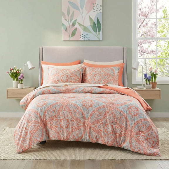 Regency Heights Queen Size Comforter Sets, 9-Piece Bed in a Bag Queen, Orange Bedding Comforter Set with Comforter, Flat Sheet, Fitted Sheet with Side Pockets