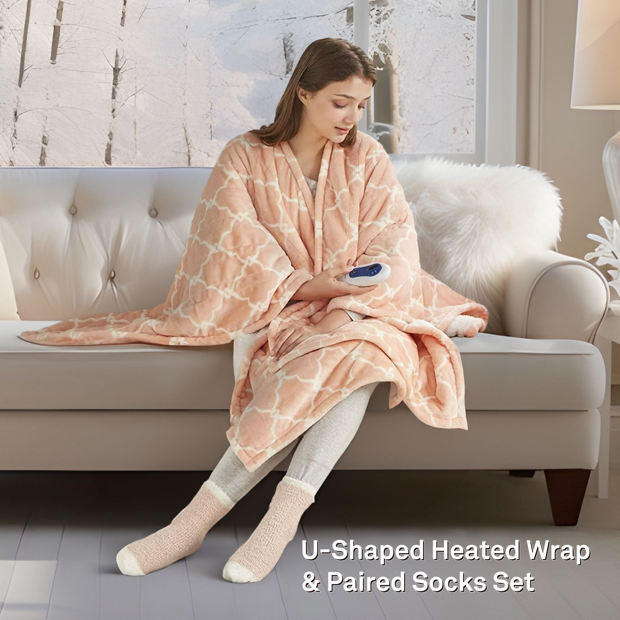 Comfort Spaces Sherpa Electric Throw Wrap with Sock Set Heated Wearable